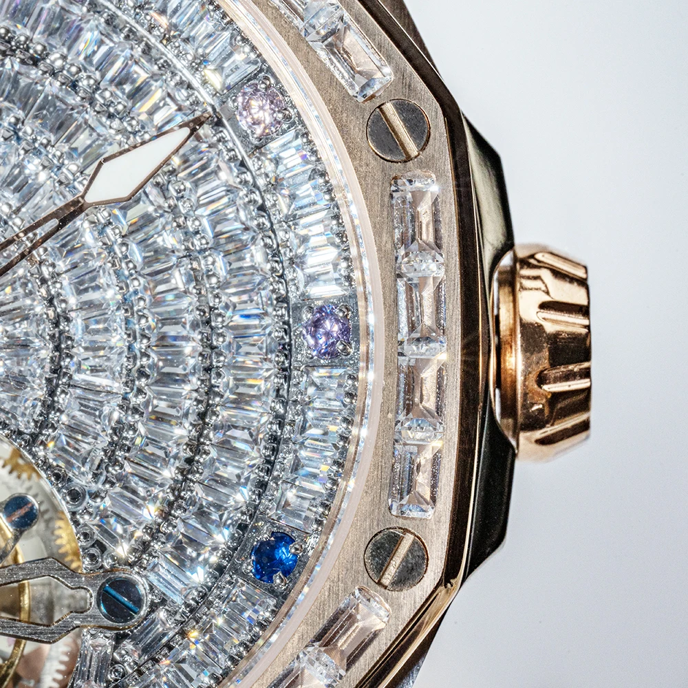 AJUT Flying Tourbillon Watch Man 0524 Automatic Mechanical Skeleton Sapphire Diamond Dial Watches for man Luxury Vintage