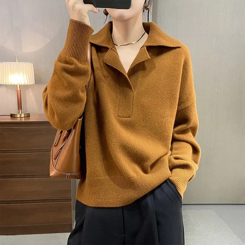 New 2024 Korean Autumn Solid color knitted Sweater Women's Pullover Loose Casual All-match Warm Sweater Ladies Jumper Tops