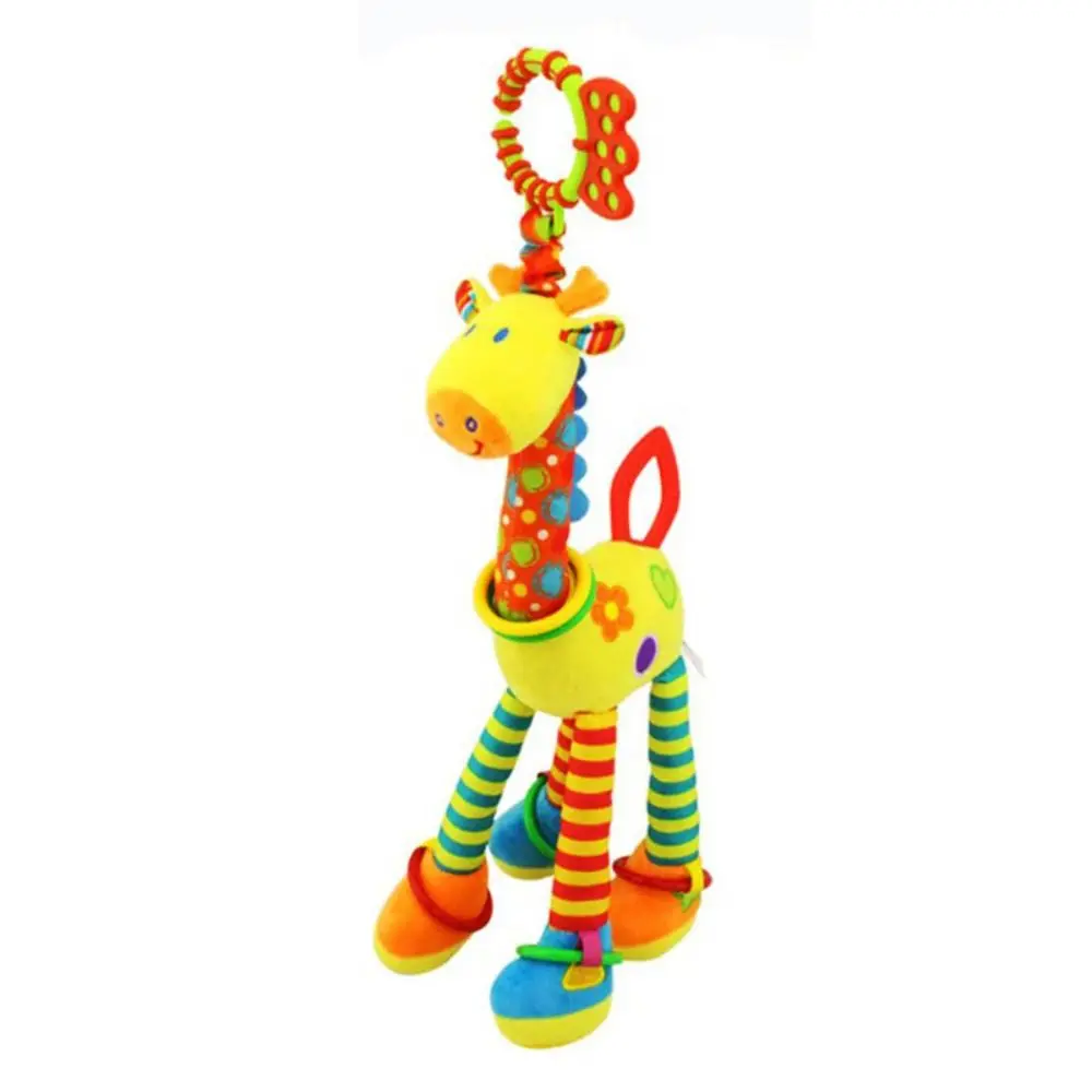 PP Cotton Giraffe Animal Handbells Plushies Doll Wear-resistant Newborn Giraffe Rattles Plush Toys Sensory Soft