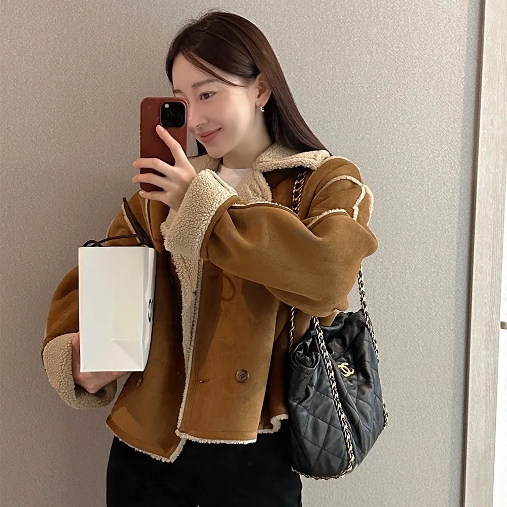 Chique Retro Suede Lange Sve Double Breasted Jas Dames Faion Koreaanse Sle Lente Herfst Winter Nieuwe Collectie Bovenkleding