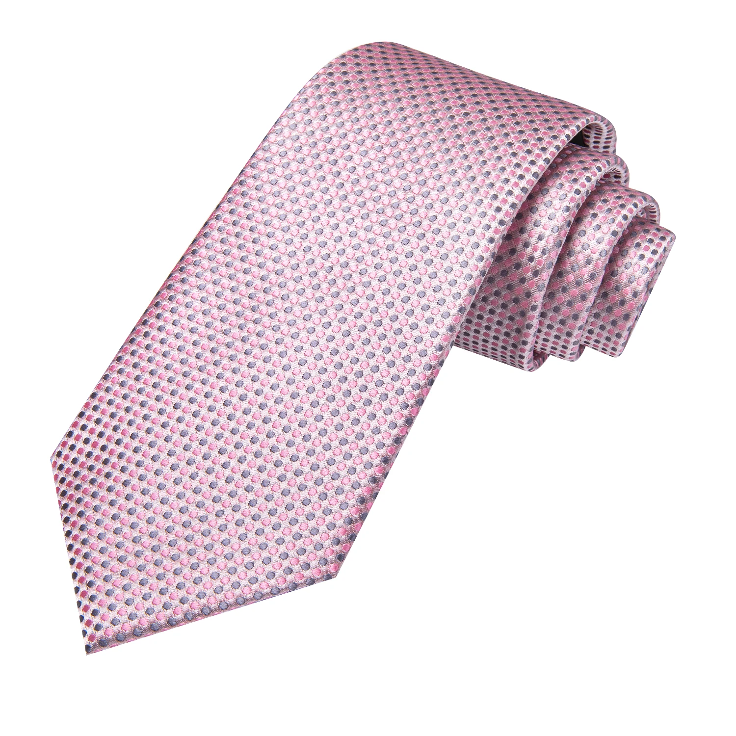 Hi-Tie Pink Grey Polka Dots Business Mens Tie 8.5cm Jacquard Necktie Accessorie Daily Wear Cravat Wedding Party Hanky Cufflink