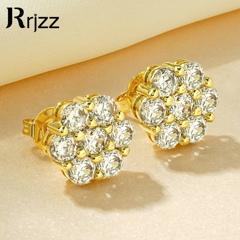 

Rrjzz 925 Sterling Silver Plated Stud Earrings 7 Stones Flower Women Earring For Party Engagement Fine Jewelry Earings
