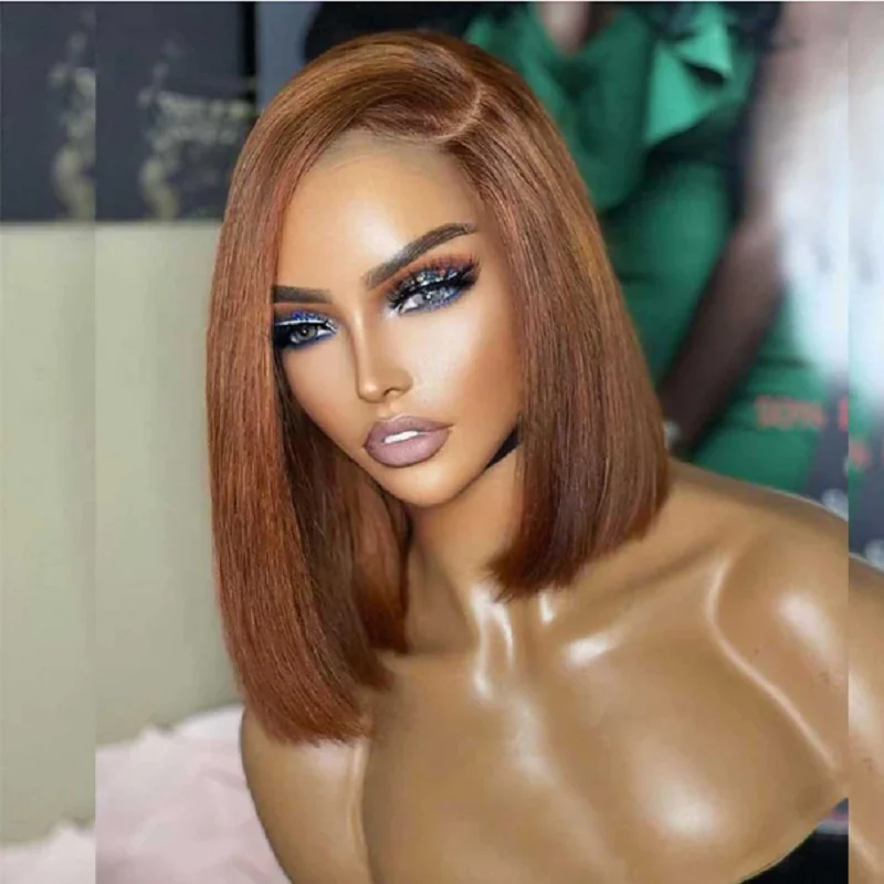 

Soft Brown Preplucked Glueless 180 Density Short Bob Straight Lace Front Wig For Women With BabyHair For Women Daily Cosplay