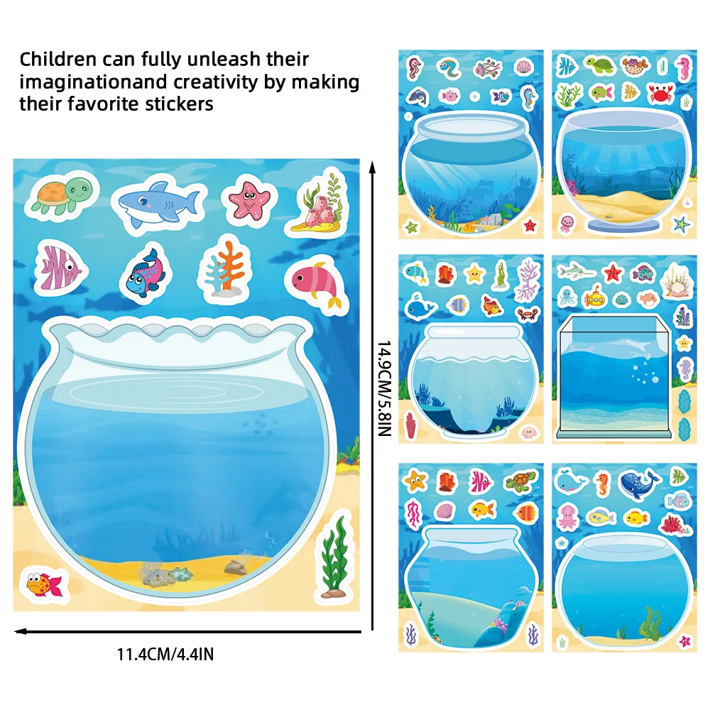 8Sheets Creative Fish Tank Cartoon Puzzle Stickers Kids Make Your Own DIY Game Jigsaw Sticker Gifts