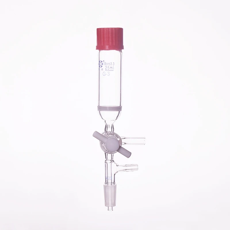 Peptide solid phase synthesis tube,P15,Capacity 25mL,Joint 14/23,Threaded mouth 25mm,With PTFE switch valve and sand core board