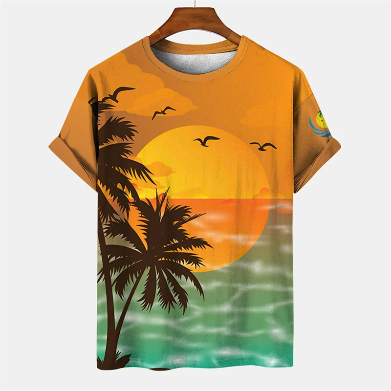 

Мужская гавайская пляжная футболка с 3D принтом, летние повседневные футболки с короткими рукавами и круглым вырезом, топы, футболки с рисунком пальмы