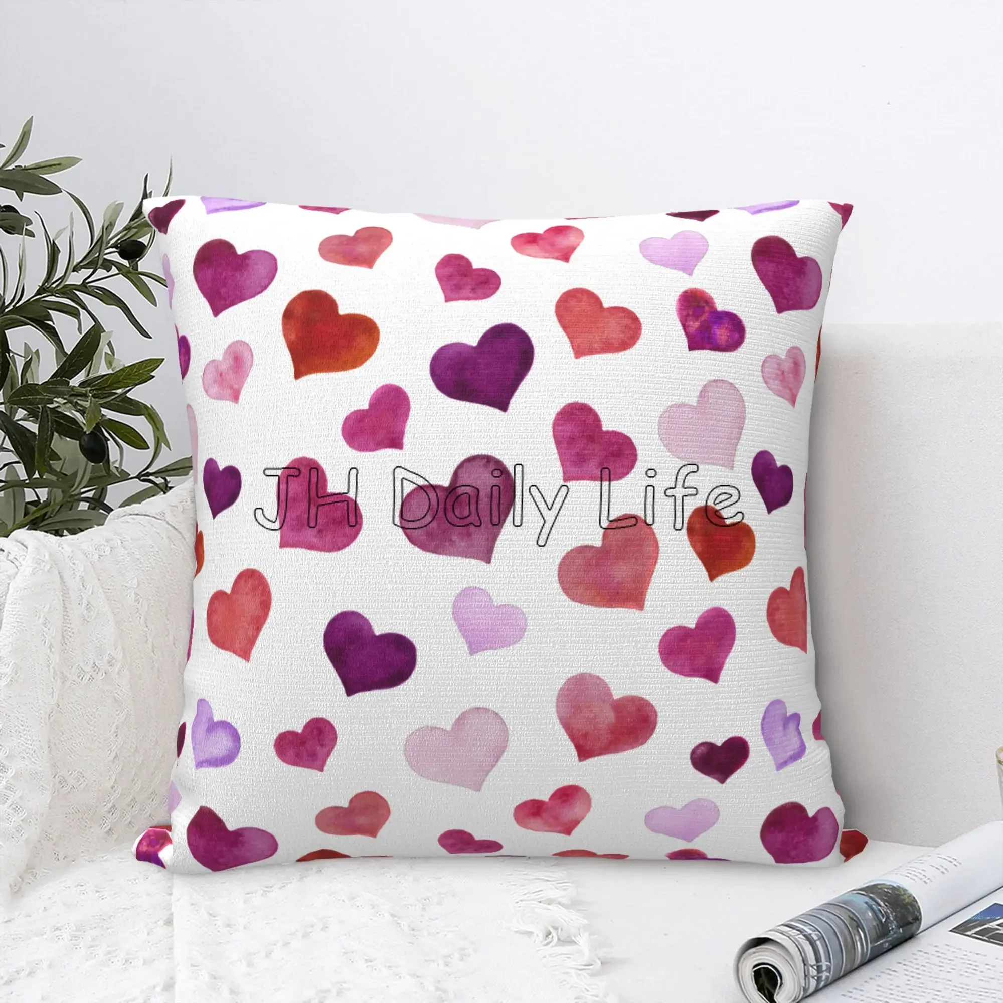 Red Pink Love Heart Pillow Case Home Sofa Bed Decor Pillow Cover Cushion Cover Square Pillowcase 18x18 Inch Valentine\'s Day Gift