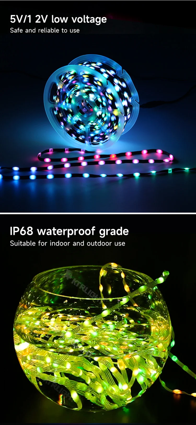 DC5V/12V 1000 Pixels WS2811 LED Seed Pixel String Light RGB IC Addressable Full Color IP68 3Pin Wire 1.5cm-10cm Pitch