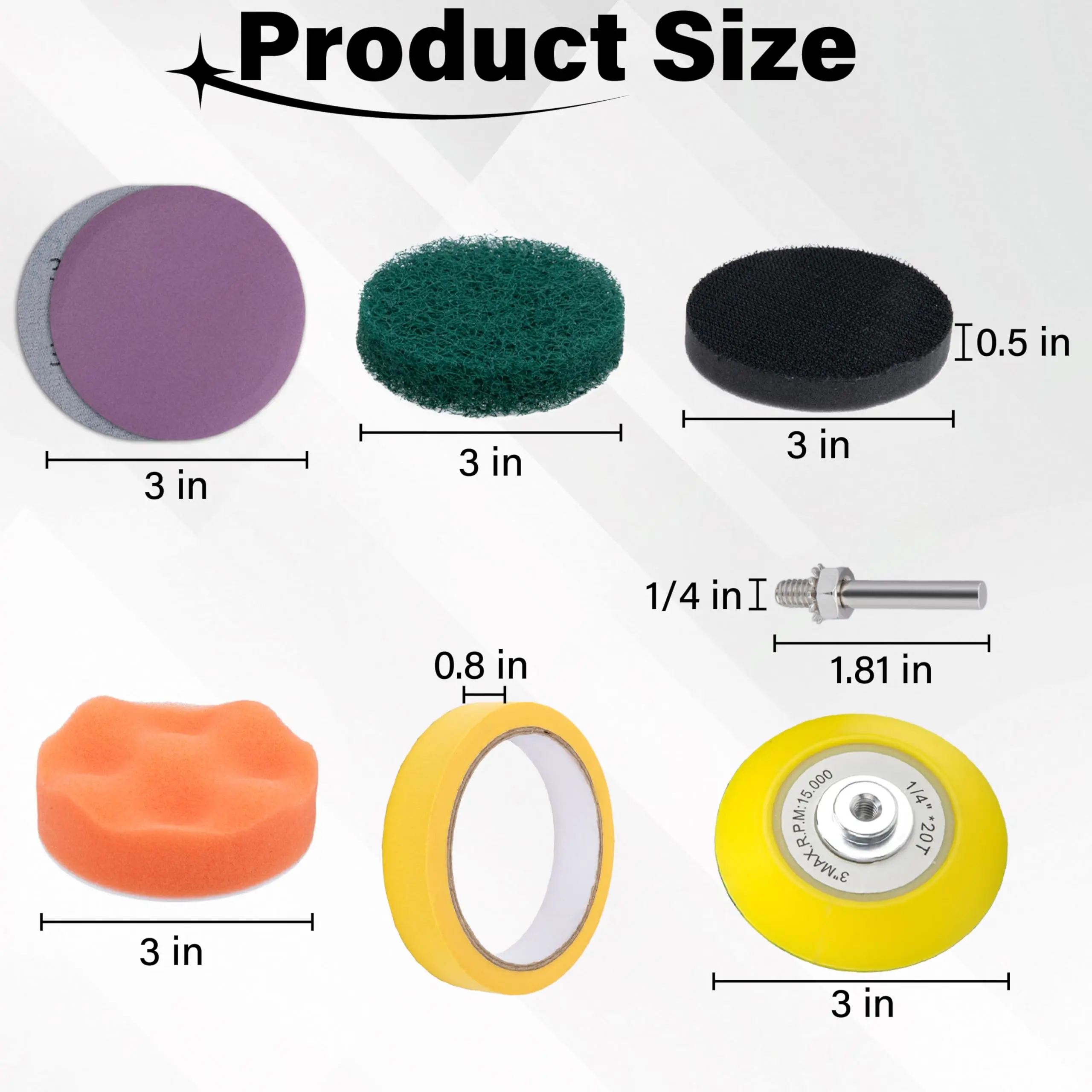 3 Inch 53 Pcs Car Headlight Restoration Kit with 1/4 Inch Shank Backing Loop and Hook Sanding Paper Scouring Pads for Polishing