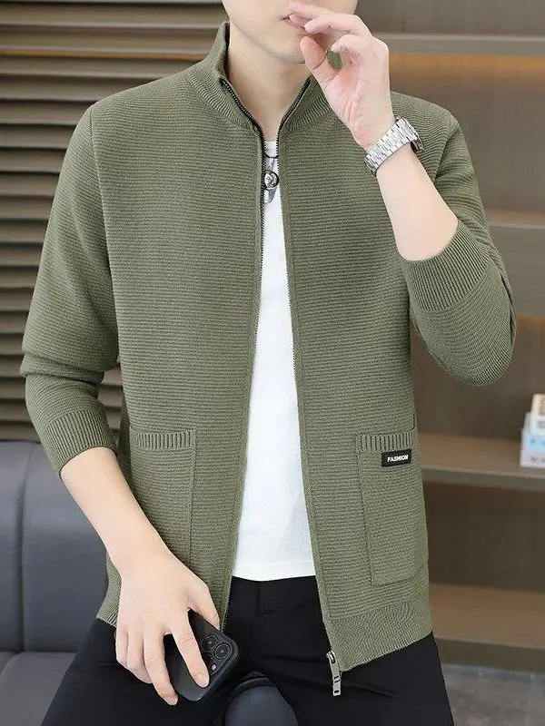 

Zipper Knitted Open Cardigan Men's Casual Sweater Jaet Trendy Korean Sle Youth High Quali Polyester Fiber