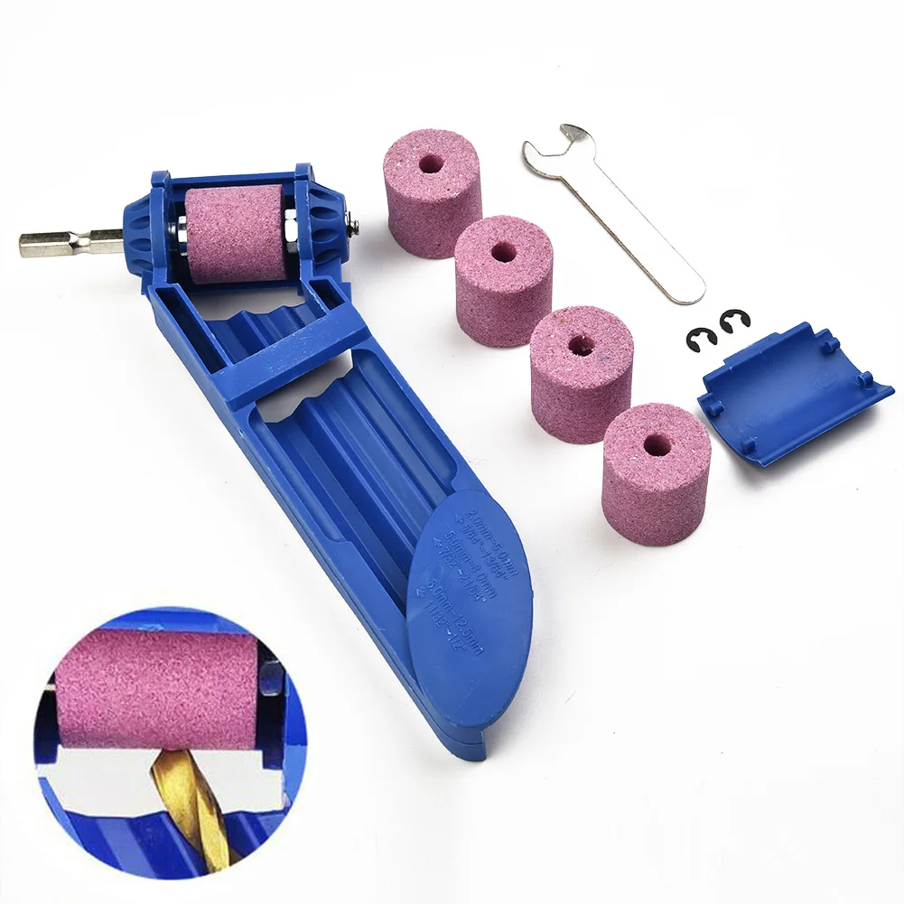 Portable Drill Bit Sharpener Corundum And 4 Wear-resistant Grinding Wheels Set Blue Drill Accessory For Fast Drilling Tapping