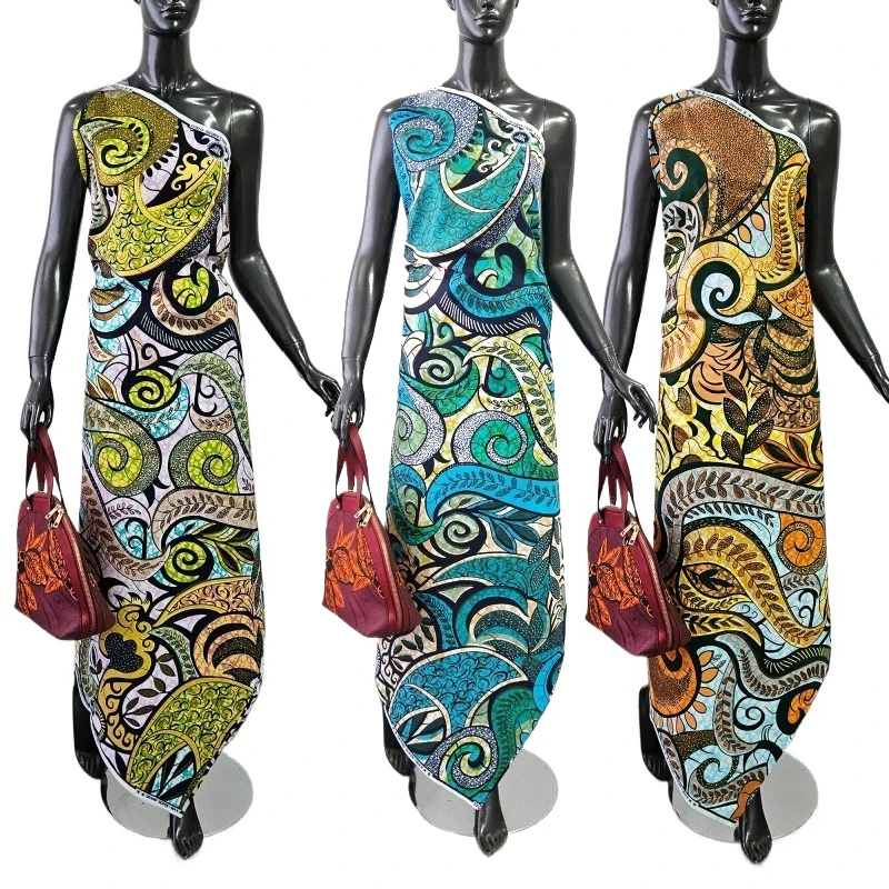 6Yards Long 46'' Wide African Style Fabric with Abstract Plants Cotton African Wax Fabric for Sewing Summer Dress Clothes FR6177