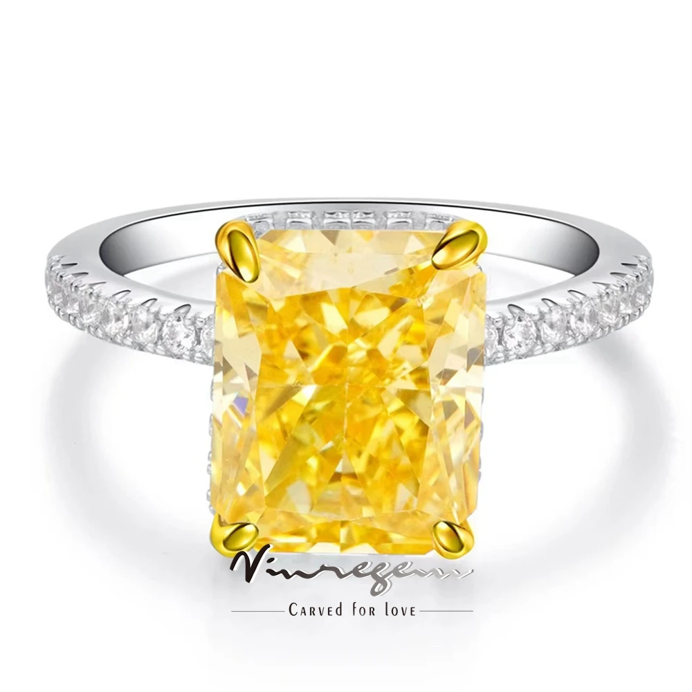 

Vinregem 8*10 MM 4CT Radiant Cut Citrine High Carbon Diamond Gemstone 925 Sterling Silver Sparkling Ring Engagement Fine Jewelry