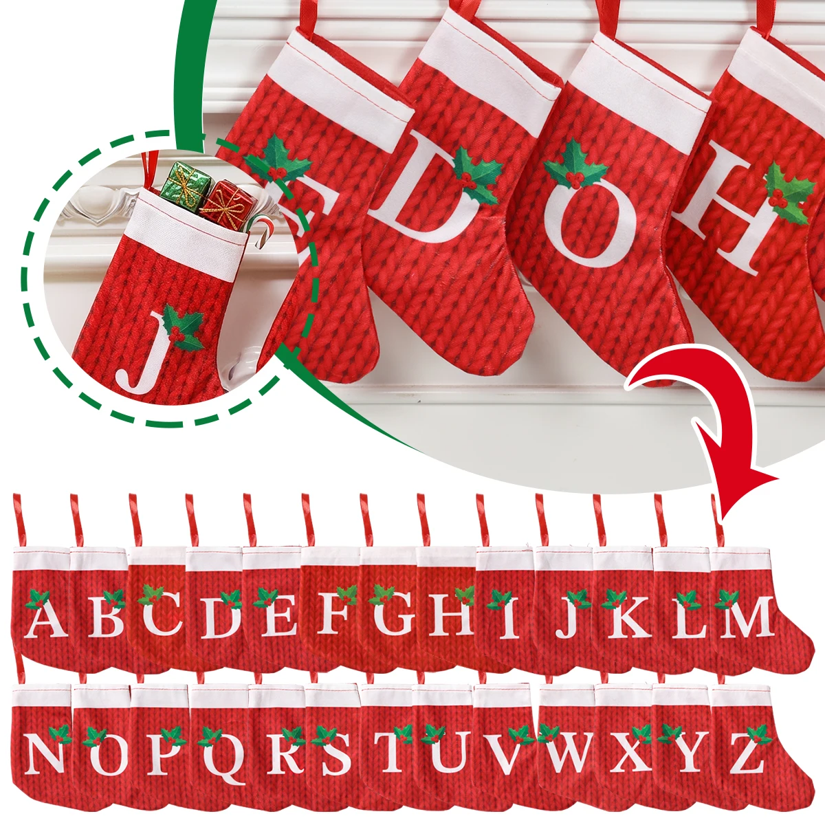 Christmas Socks Alphabet Socks Christmas Tree Ornaments Christmas Decorations For Home 2026 Noel New Year 2027 Xmas Gift