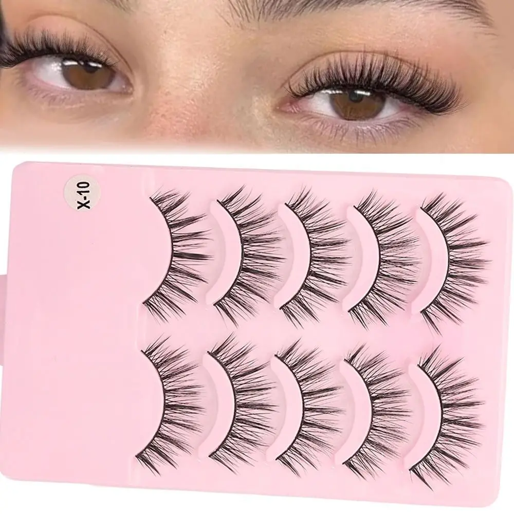 5 pairs New Wispy Manga Lashes Soft Flared Faux Mink Lashes Doll Spike Wet Eyelash Eye Makeup