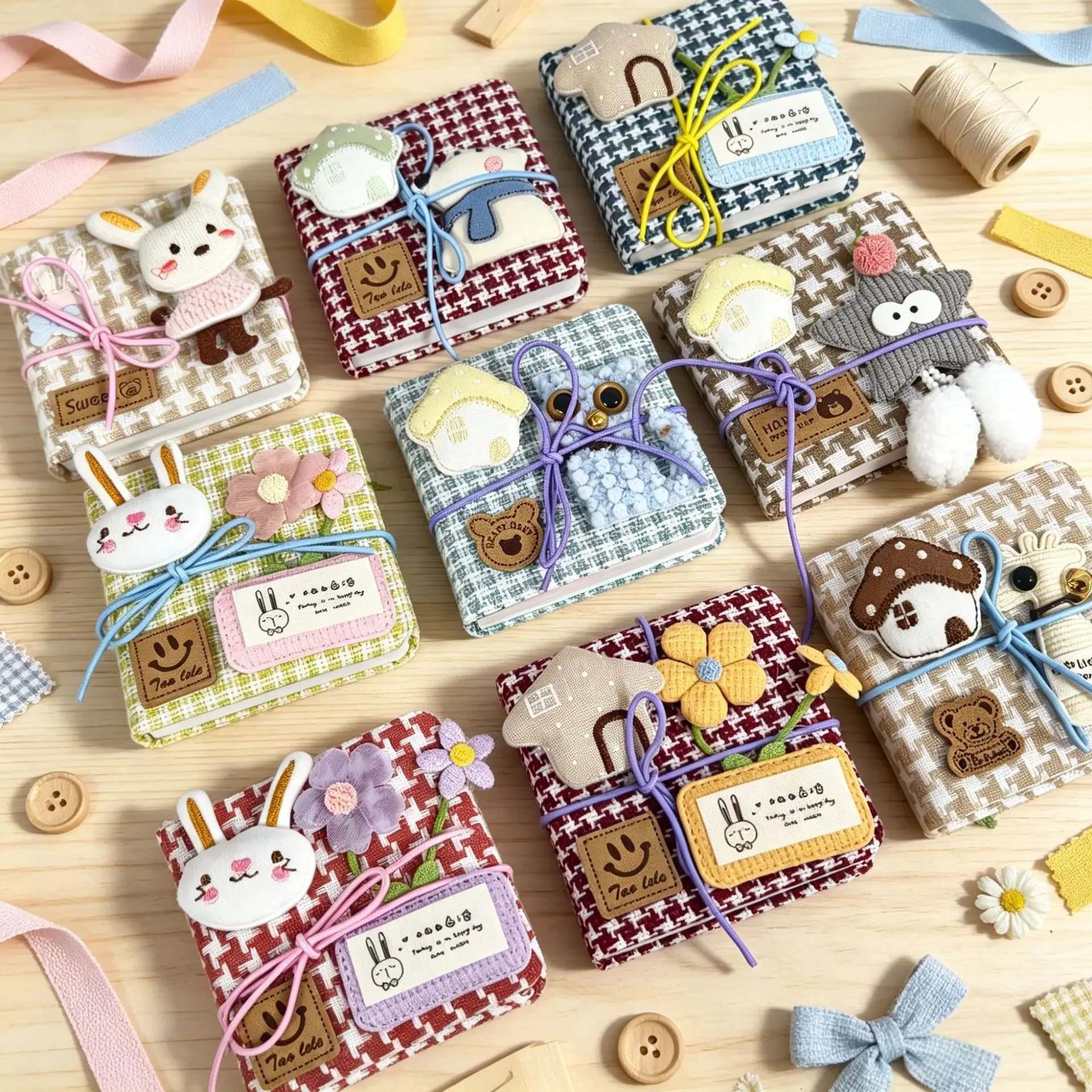 Cute Cartoon Embroidery Fabric Pocket Book, Mini Notebook, Children's Gift Notepad, Colorful Illustrations Inside Pages