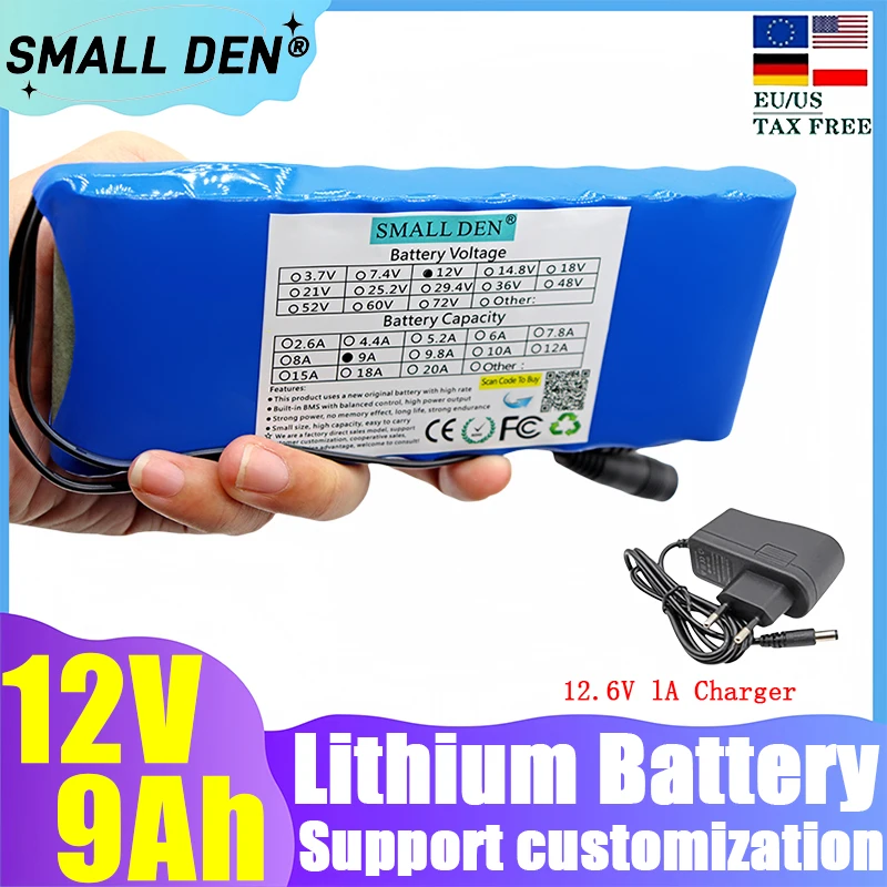 

12v 9mAh 3s3p 18650 lithium-ion rechargeable battery pack for lighting tools, electric tools, electric toys, etc+12.6v1A charger