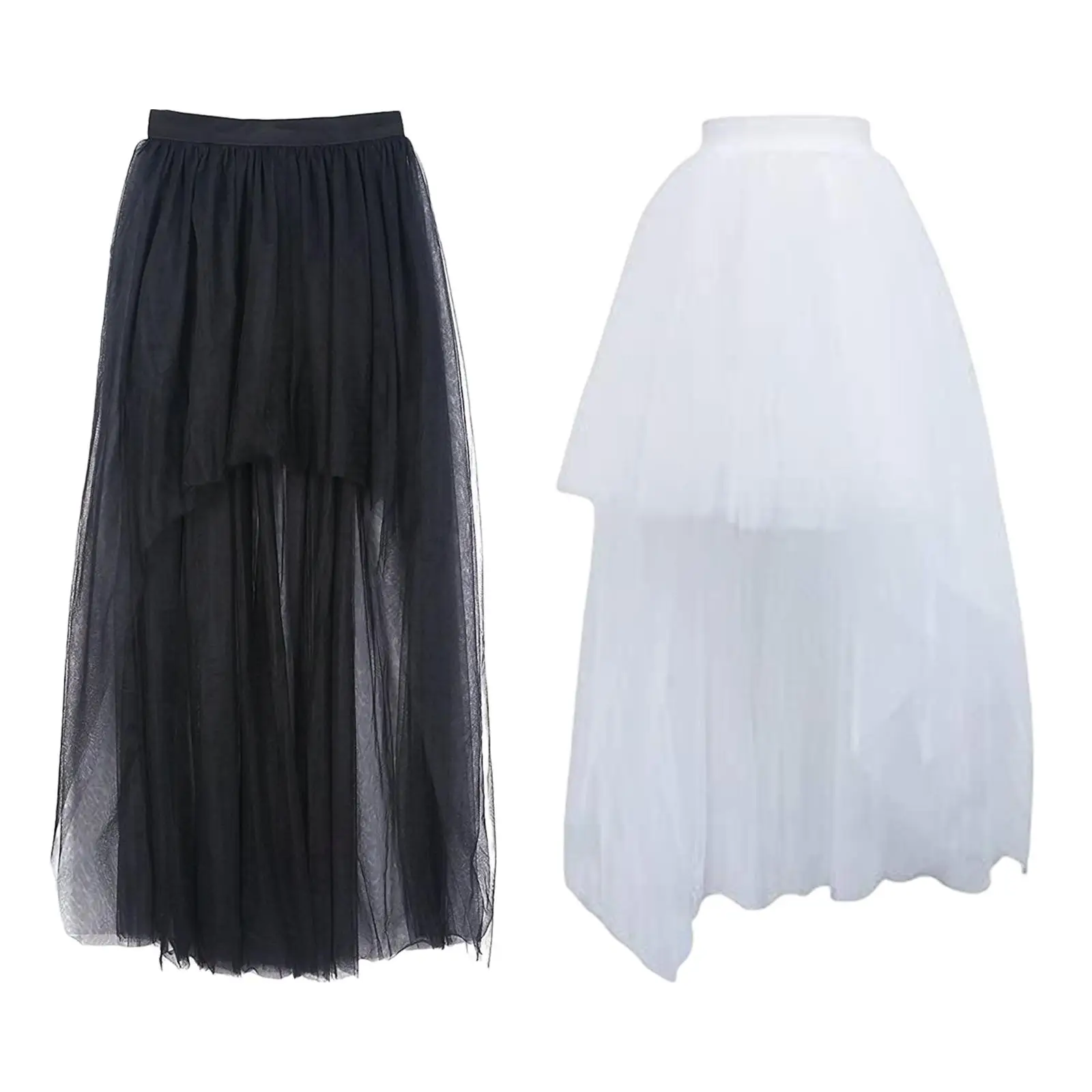 Women High Low Tutu Skirts Steampunk Gothic Dress Dancewear Layered Mesh Tulle Skirt for Girls Lady Wedding Stage Performance
