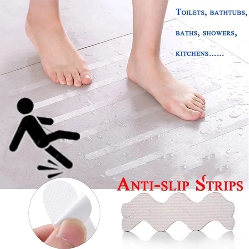 12PCS Bathroom Slip Transparent Non-Slip Wavy Sticker Bathtub/Step/Baby Anti-fall Purpose High Strength Paste Safety Tape Pad