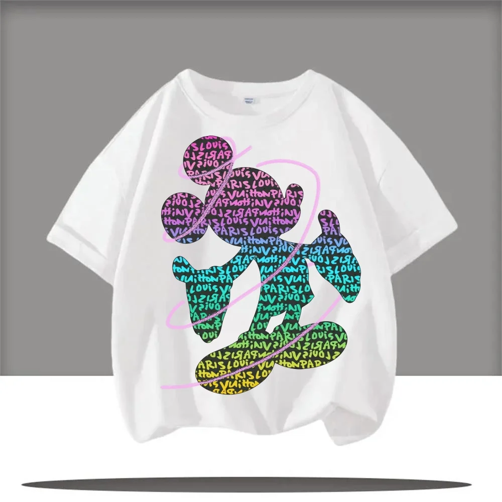 

Детский топ Disney с Микки Маусом, кавайная детская футболка с мультяшным принтом для мальчиков и девочек, повседневная сетчатая футболка с короткими рукавами, 2025 г., детская W