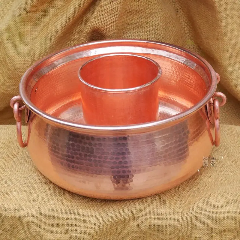 

Pure Copper Mandarin Duck Pot Hot Pot Thick Handmade Double Handle Two In One Container Multi Use