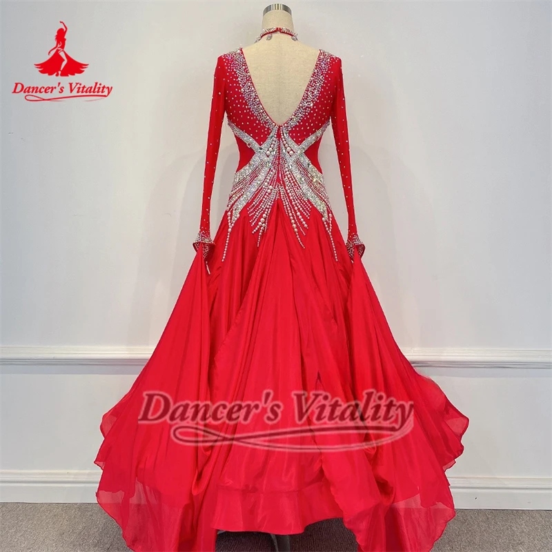 Volwassen Ballroom Dans Wals Hoogwaardige Parel Zijde AB Stenen Uitvoeren & Contest Grote Schommel Jurken Aangepaste Danser Vitaliteit