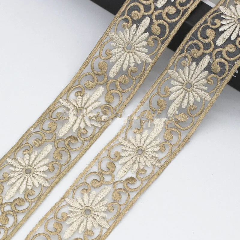 Ethnic Style Embroidery Lace Accessories, Sequin Embroidered, Barcode Clothing Webbing, 1 Yards