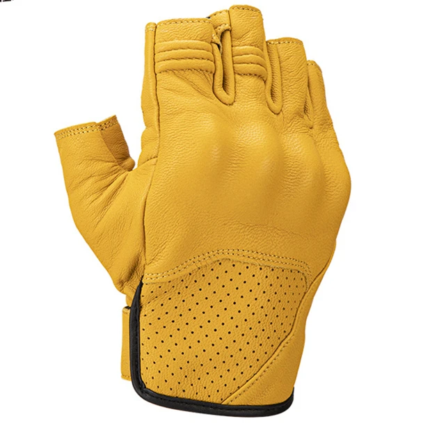 High Quality Men Genuine Leather Driving Cycling Gloves Half Finger Goatskin Gloves for Men Breathable Summer Cycling Gloves