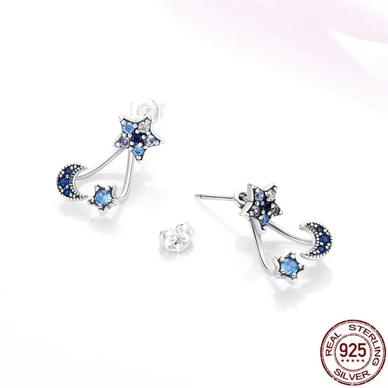 Real 925 Sterling Silver Original Charm Double Hoop Mermaid Earrings Ear Clip For Women Fine Anniversary Engagement Jewelry Gift