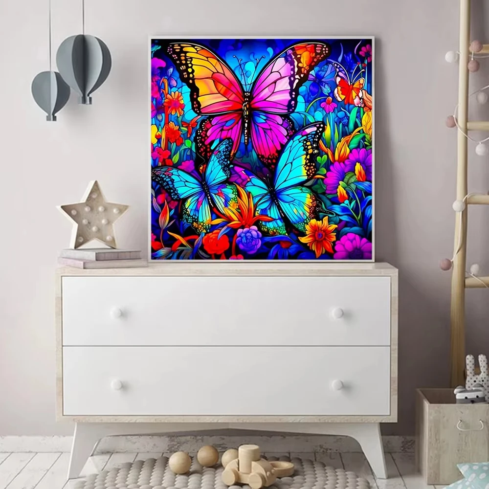 Jigsaw Puzzle 500PCS/1024 PCS Multicolored Butterflies Floral Background Stained Glass Artwork DIY Puzzle Tabletop Decor
