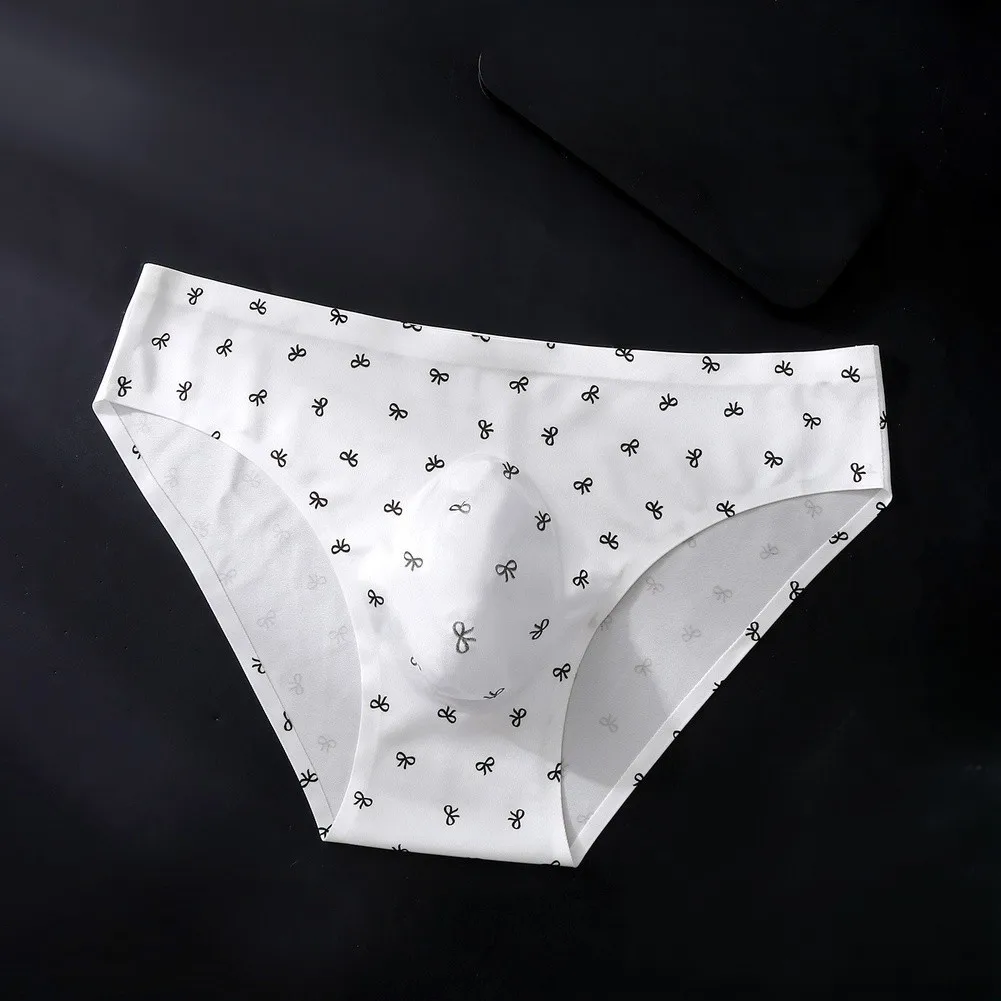 Men's Seamless Ice Silk Briefs Underwear Bulge Pouch Printing Elastic Panties Lightweight Sexy Daily Male Intimates