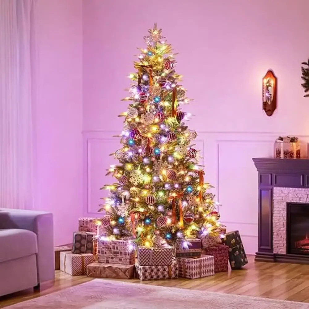 6ft Pre-Lit Christmas Tree with 350 Multicolored LED Lights PE & PVC Branch Tips 9 Light Modes Festive Artificial Noble Tree