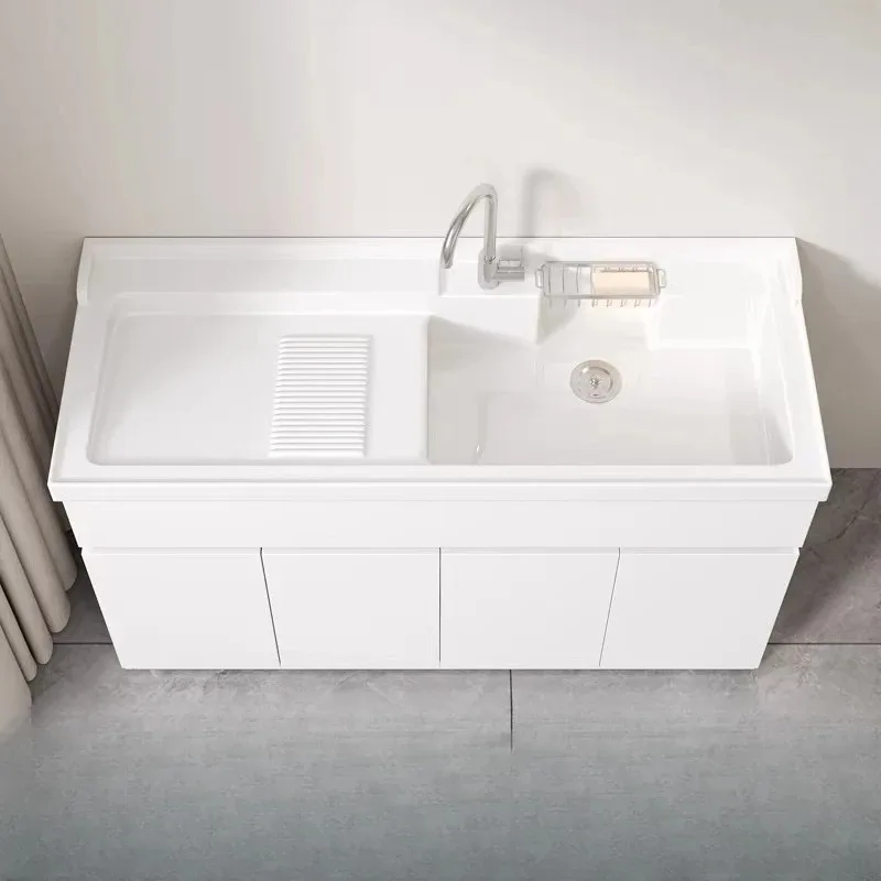 Artificial quartz integrated laundry table with diagonal washboard Honeycomb aluminum full board All aluminum laundry cabinet