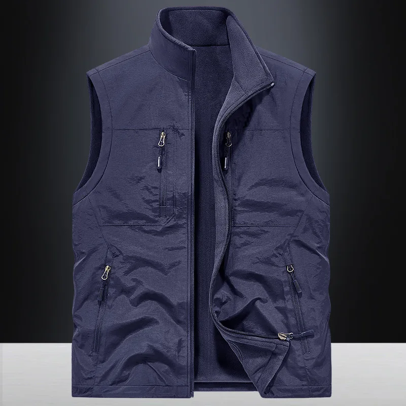 

Men's Thickened Vest 2025 Outdoor Multi-Pocket Autumn Winter Fleece Jacket Stand-Up Collar Casual Wear for Men
