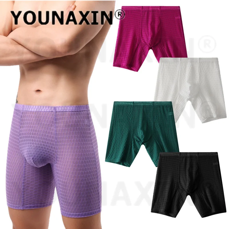 

Men's Sexy Underwear Long Leg Mesh Boxer Briefs Gym Training Fitness Sports Shorts Gay Underpants Quick Dry EU Size M L XL 2XL