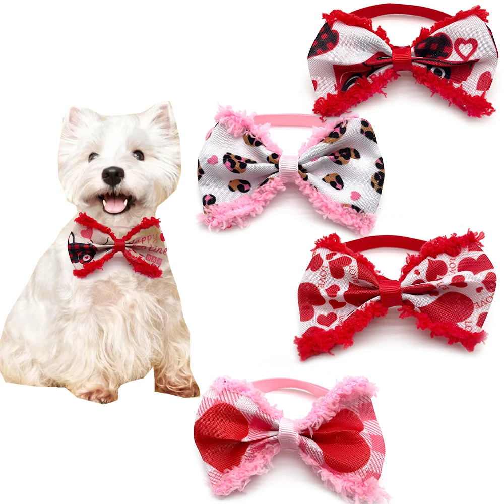 

Dog Valentine's Day Bow Ties Pet Dog Neckties Love Pattern Collar for Small Middle Dog Puppy Neckties Pink Bows