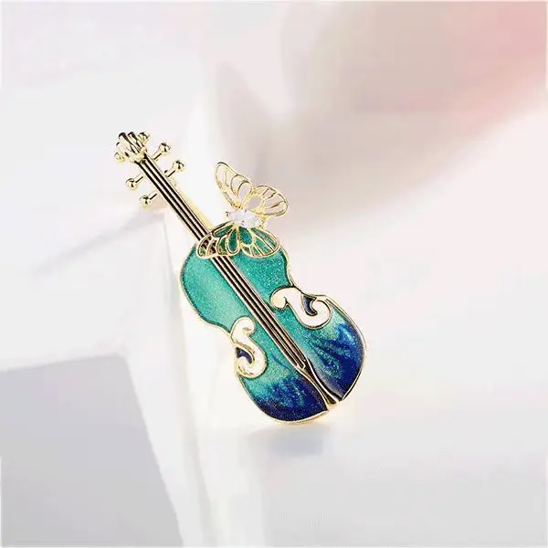 Broche de violino colorido esmalte, combinando flores no peito, roupas de terno, nova moda high-end, fronteira cruzada