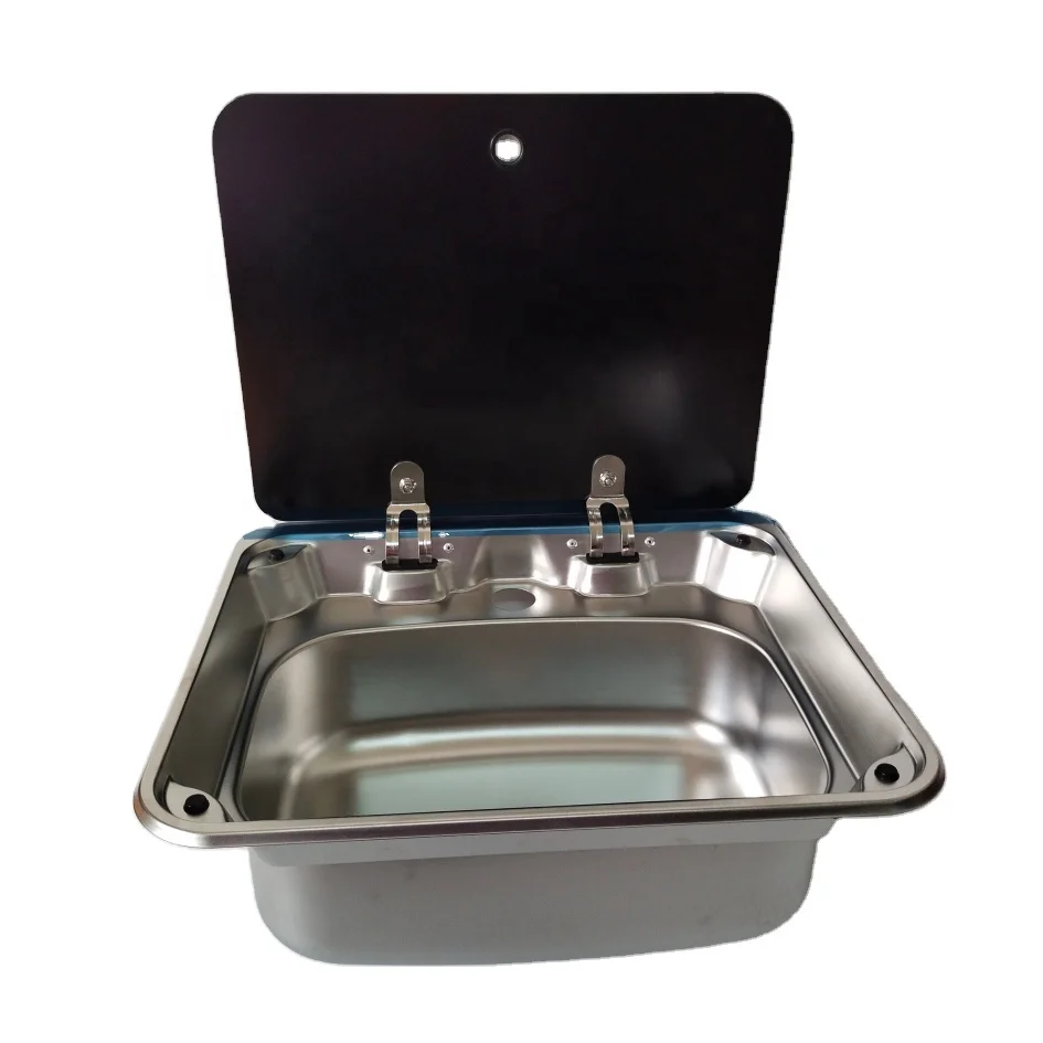 Stainless steel cooker sink tempered glass single bowl sink for motor home