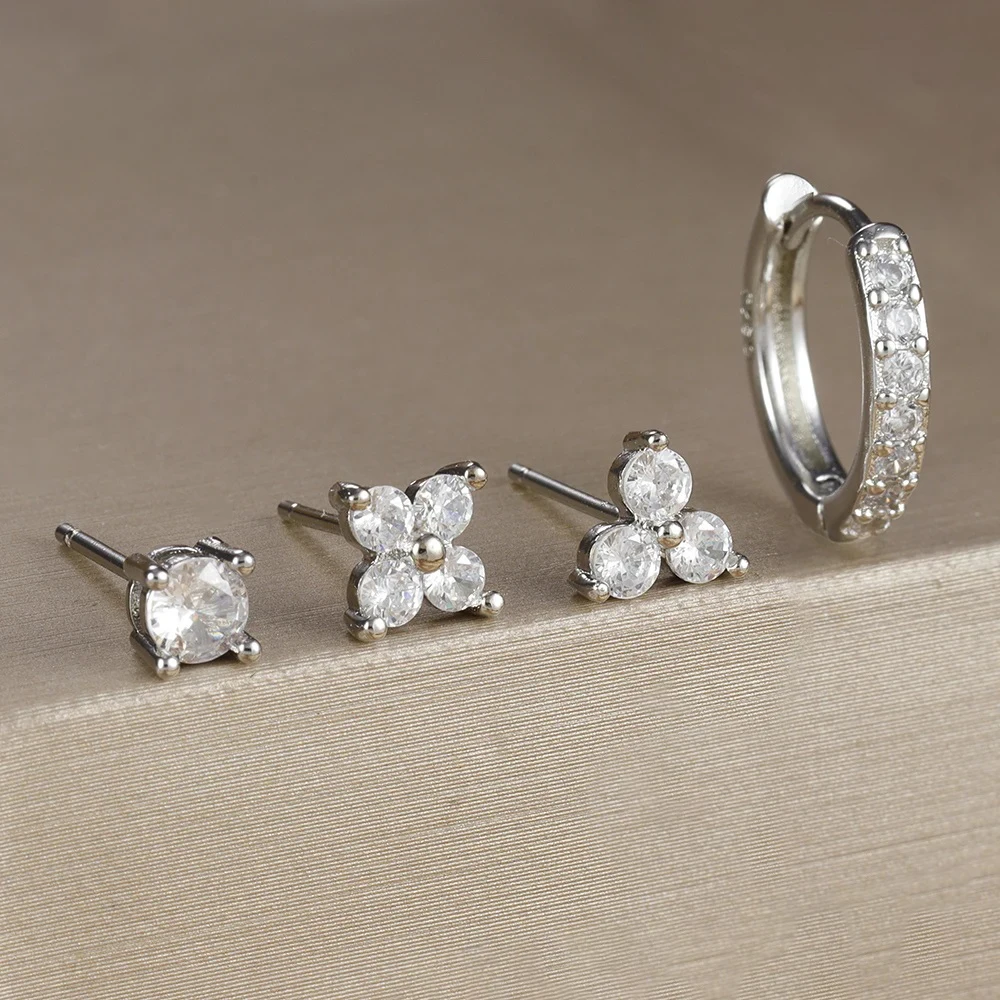 4pc 18K Gold Plated Flower Round Piercing Earrings Set
