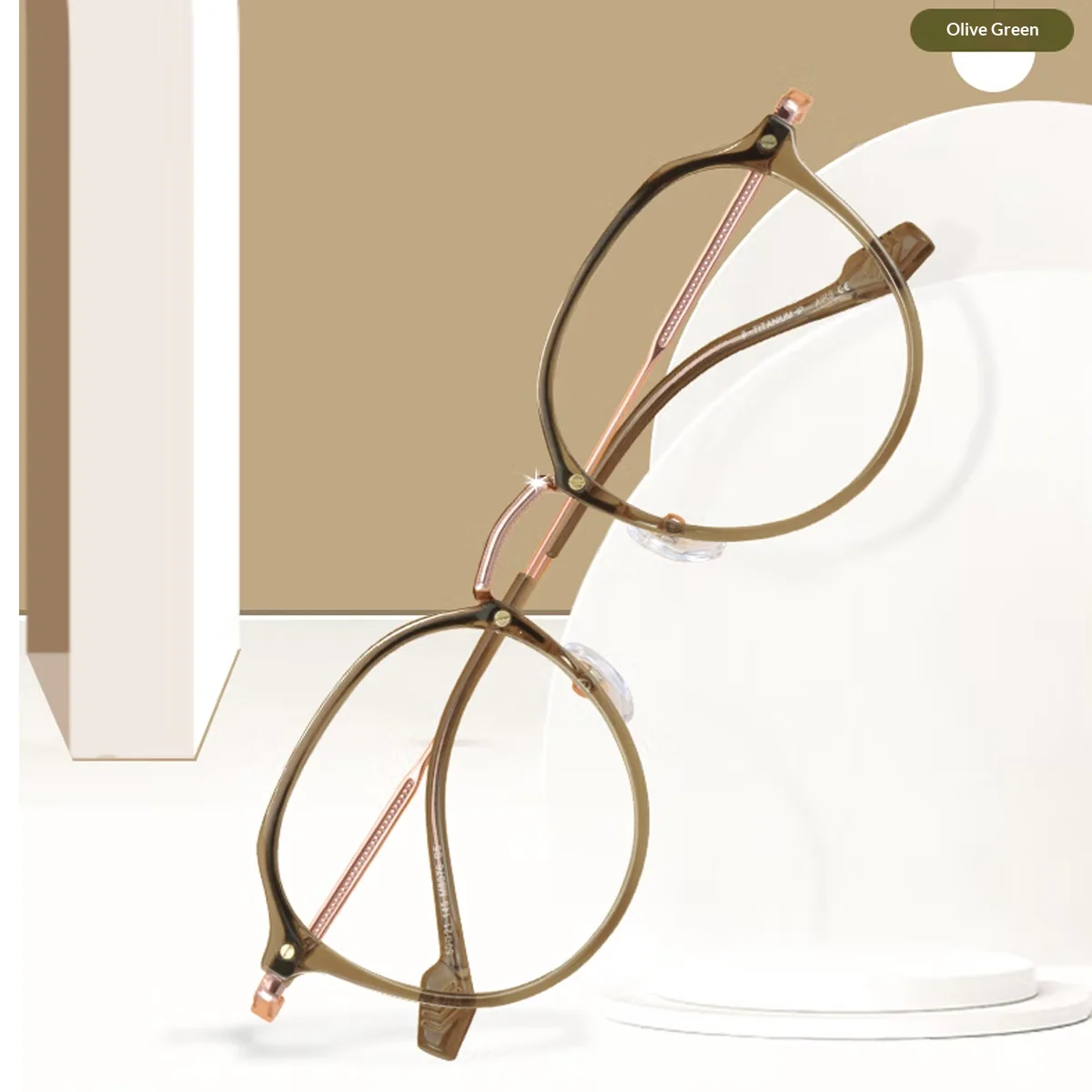 

FYTOO Anti Blue Light Myopia Eyeframe Olive Green Round Glasses for Men and Women, Ultra Lightweight and Fashionable 8076