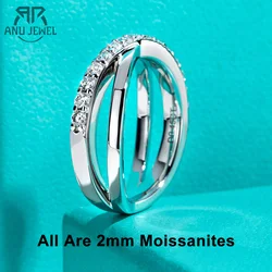 AnuJewel 2mm D Color Moissanite Cross Band Ring 925 Sterling Silver Color Separation Wedding Band Ring Jewelry Gifts Wholesale