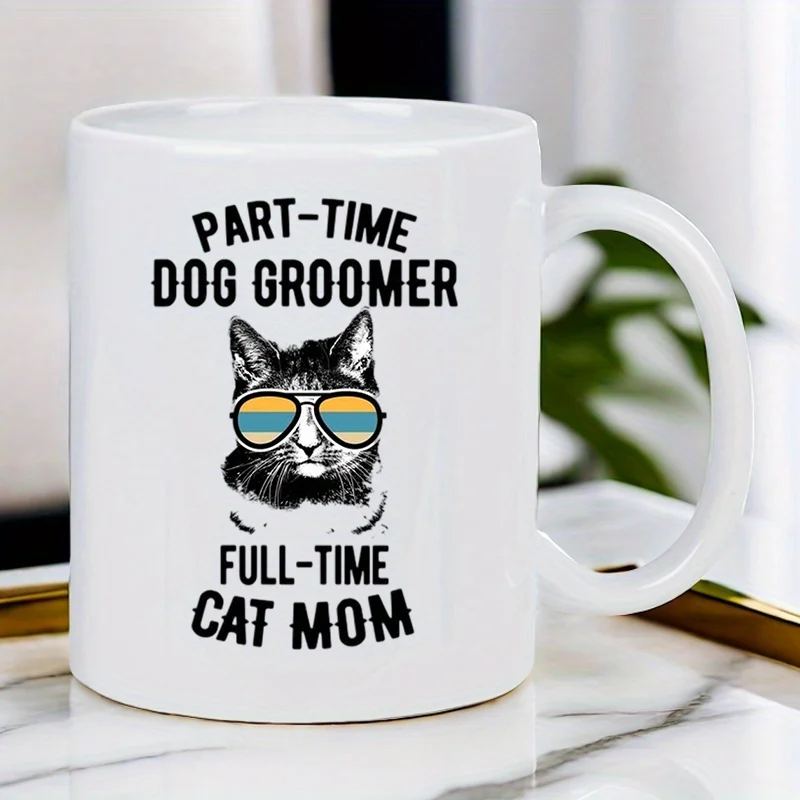 Trendy Ceramic White Mug for Cat Lovers - 