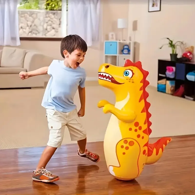 Juguete inflable de dinosaurio, vaso de dibujos animados amarillo para niños de gran tamaño, juguete de fitness con columna perforadora de pie