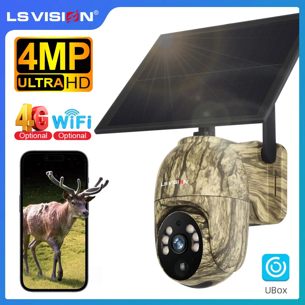 LS VISION 4MP 4G Sim Solar Security Camera Outdoor WiFi PTZ Human/Animal Detection Two-way Talk IP66 Waterproof Wildlife Cameras