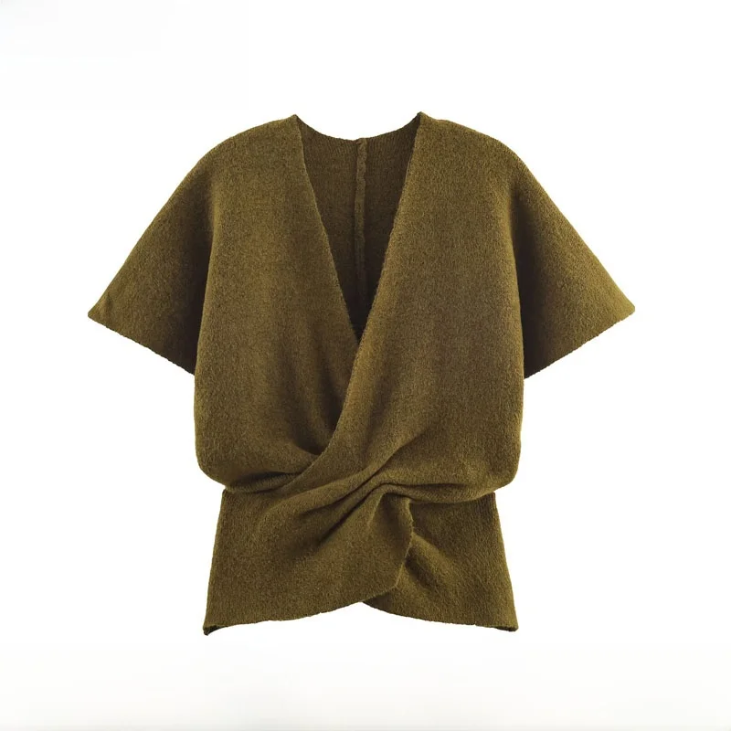 

Faionable ZR Sle Women's Knitted ort Sve Folded New Autumn Winter Polyester Fiber Loose Fit Casual Street Sle