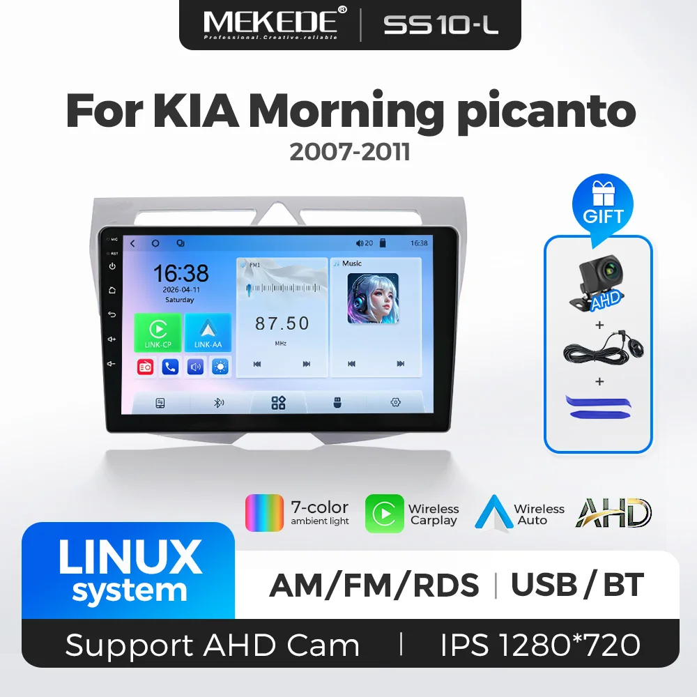 MEKEDE Wireless Carplay Android Auto Linux Screen For Kia Morning Picanto 2007 - 2011 Car Radio Multimedia Player RDS Stereo SWC
