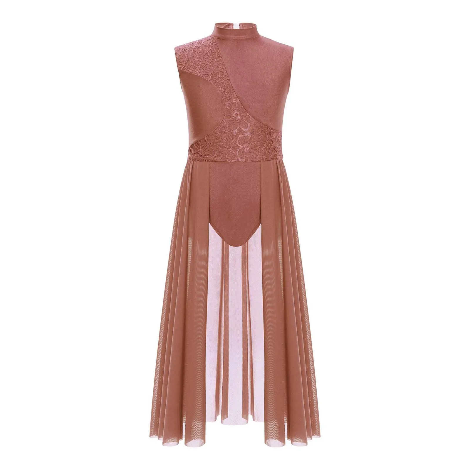 أطفال بنات الأزهار الدانتيل الحديثة فستان رقص غنائي بلا أكمام وهمية الرقبة بقماش شفاف يوتار فساتين الشكل التزلج زي الباليه