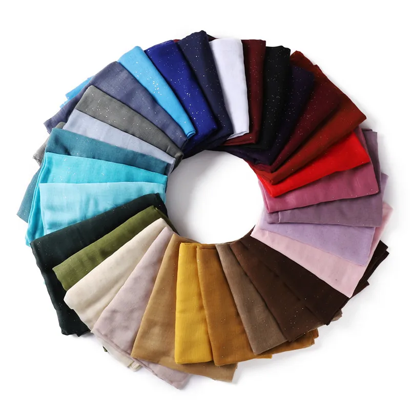 Écharpe Hijab en Viscose de Coton pour Femme, Couleur Unie, Scintillante, Pashmina, Bande de Sauna Musulmane, 180x90cm