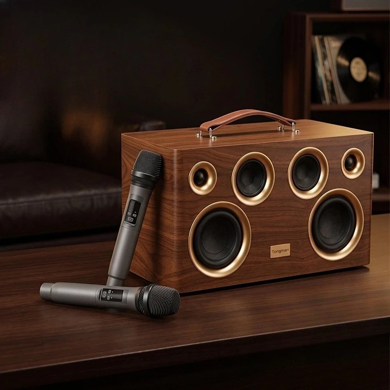 Household subwoofer wireless microphone audio musical instrument playing and singing HIFI three-way frequency Karaoke speaker