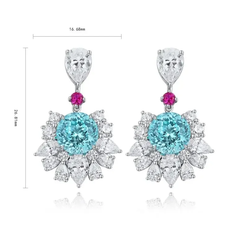 

RUIF 2024 New Popular Round Shape S925 Silver Main Stone 6.7ct Lab Grown Paraiba Sapphire Earrings Engagement Women